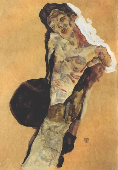 Half-Length Self-Portrait by Egon Schiele